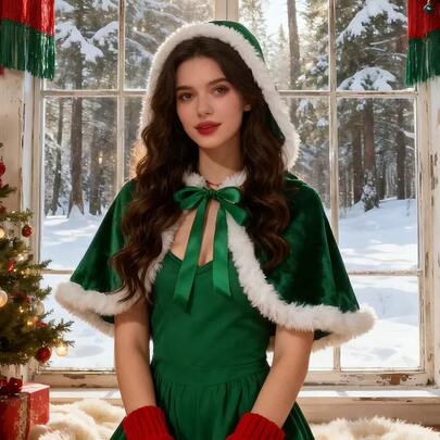 1pc Christmas Fluffy Short Shawl Capelet, Wedding Party Ball Bridal Decor Shawl, Red/Green Vintage Fashion Women Super Short Cloak Shawl