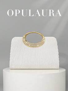 OpulAura 女士时尚闪亮水晶钻晚装手拿包，奢华闪亮钻石镶嵌礼服手提包，适合晚会、派对、约会、鸡尾酒会、生日派对、新娘配饰、生日礼物 - 白色 - 查看 2