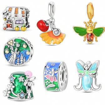 1 Silver-Plated Harvest Season Bead, Moonlit Dance Bead, Autumn Ginkgo Pendant, Autumn Bee Pendant, Night Breeze Flower Fairy Safety Clasp, Forest Fairy Bead, Lily Of The Valley Fairy Bead. Perfect For DIY Jewelry Bracelets And Necklaces, Also An Excellent Choice For Couples' Jewelry Gifts.