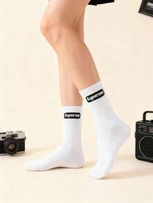 1/3pairs Superme Logo Socks | Fashionable & Versatile, Comfortable & Breathable, Perfect Match For Casual Outfits