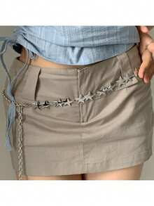 1pc Silver Star Chain Belt, Women's Western Metal Thin Waist Chain For Dresses, Jeans, Y2K Body Jewelry