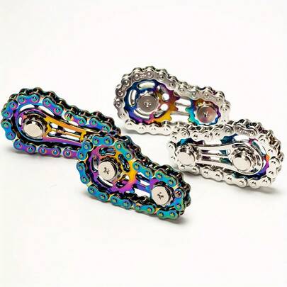 Cool Gear Fidget Chain - Metal Bike Chain Gear Cube | Stress Relief Finger Spinner For Teens & Adults | Office Desk Toy & Mechanical Art Collectible