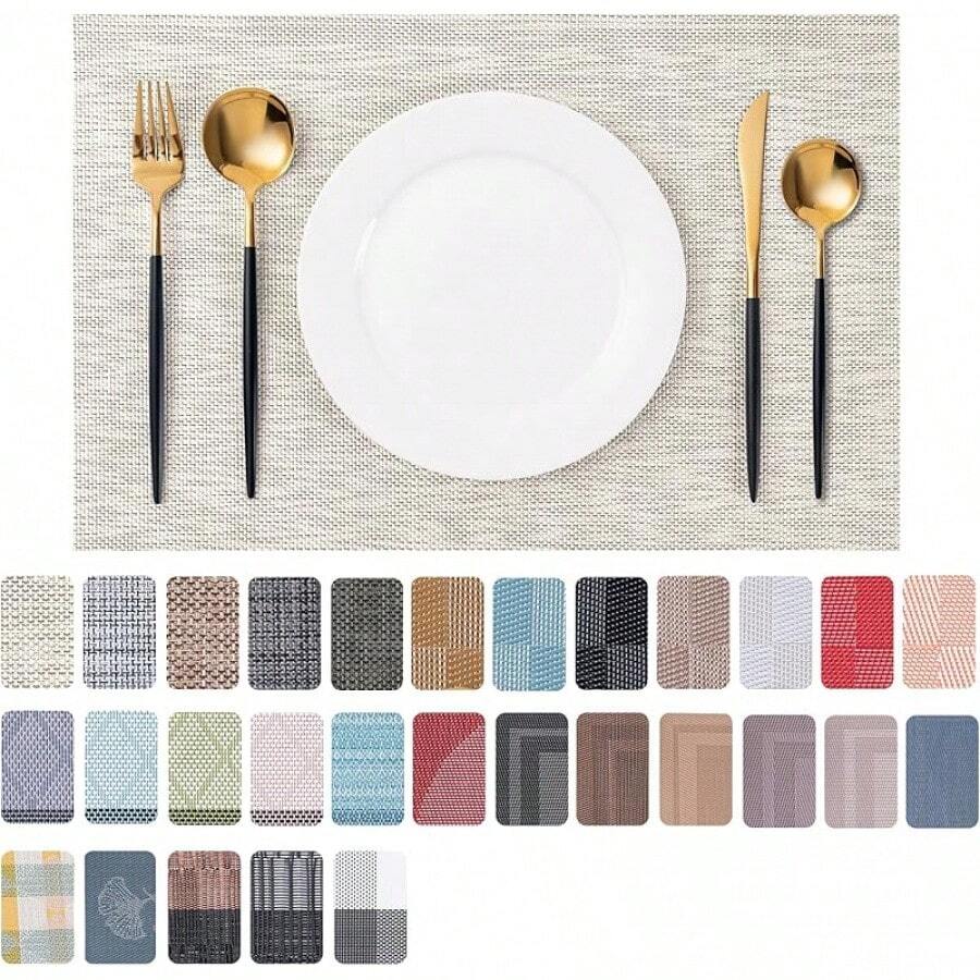 Washable Vinyl Placemats Set Of 4 For Indoor/Outdoor Use - A-beige - View 1