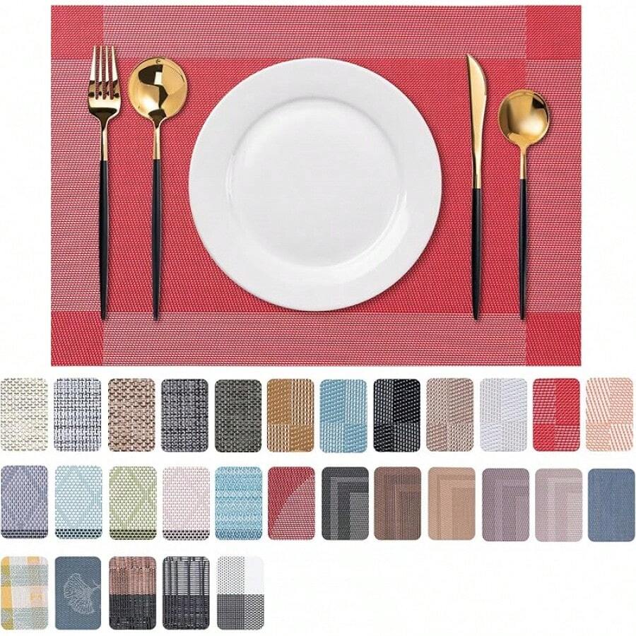 Washable Vinyl Placemats Set Of 4 For Indoor/Outdoor Use - B-four-corner-red - View 1
