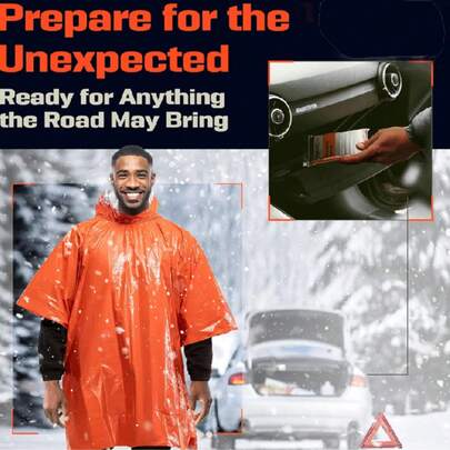 应急雨披和铝箔毯内衬 - 防水、防风户外雨披，适用于露营和紧急情况