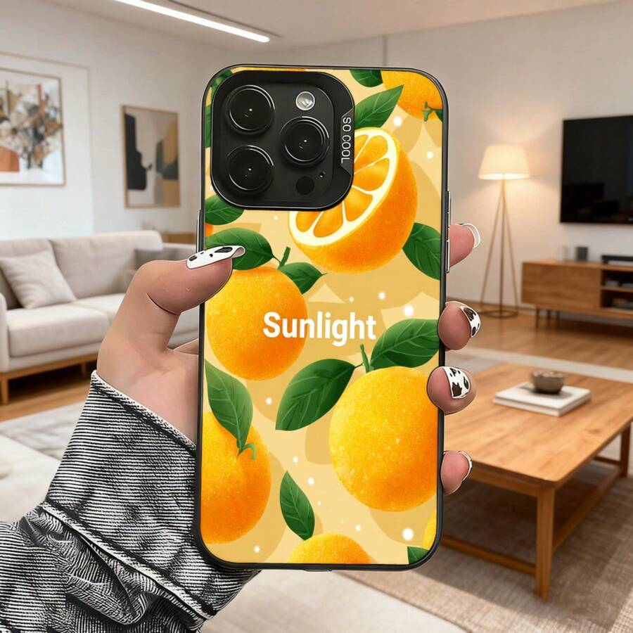 Fashion Mobile Phone Accessories For Men Women Bright Yellow Oranges And Leaves Design Phone Cover With Sunlight Text Print Ideal For Daily Indoor And Outdoor Use For Apple Phones - Black - View 1