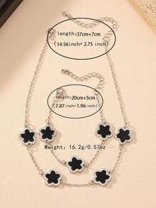 1 件三叶草形水钻镶嵌吊坠项链和 1 件三叶草形水钻镶嵌吊坠手链套装，欧美优雅风格情人节、妈妈、母亲、母亲节、礼物 - 銀色 - 查看 4