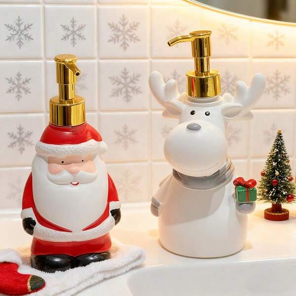 1 pieza Dispensador de jabón líquido con diseño de Papá Noel, accesorio de decoración para el baño del hogar