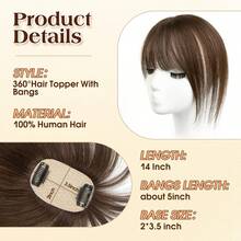Hair Toppers For Women Real Human Hair, 360°3D Cover Toppers Hairpieces For Women With Thinning Crown Wispy Clip In Bangs Realistic Scalp Hairline  For Halloween And Christmas Parties Dinners Daily Life Travel Etc Suitable - S2 - 查看 7