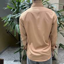 Microlight, Long Sleeve, Slim Fit, Wrinkle-Free, Iron-On Dress Shirt - Caramel - Xem 2