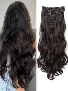 Synthetic 7Pcs/Set 16 Clips Hair Extension Black Long Wavy Hairpiece Heat Resistant Fiber For Women Daily Party Holidays Use - Multicolor - View 32