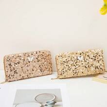 女士长款钱包 韩版时尚新款亮片装饰 高端蝴蝶点缀 多卡位零钱包 女士钱包 手提包 钱包 - 彩色 - 查看 8