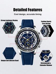 REWARD Men's Quartz Watch Business Fashion Style Calendar Luminous Hands Multifunction Wristwatch High Quality Gift Classic Design Silicone - Blue - View 8
