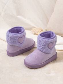 1双女童可爱粉色心形冬季保暖毛绒雪地靴