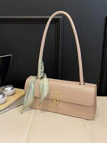 新款纯色PU围巾包，带盖和内拉链，时尚百搭的法式腋下包，女士法式手拿包，适合女性日常外出、购物、聚会，也是送给女友、圣诞节和情人节的理想礼物。 - 卡其色 - 查看 5