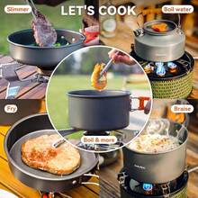 Onlyfire 14pcs Camping Cookware Mess Kit Non-Stick Lightweight Pot Pan Kettle Set With Plates Forks Knives Spoons For Camping Backpacking Outdoor Cooking And Picnic CT604gift - Black - View 6