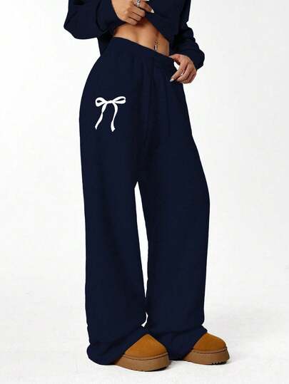 Pantalones de chándal casuales grises para niñas preadolescentes, pantalones rectos con estampado de mariposa cálido estilo Y2K, otoño/invierno