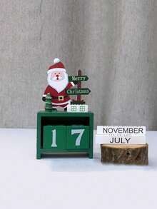 1pc Wooden Creative Christmas Cartoon Desktop Decor Gift Box Packaging Perpetual Calendar, Halloween, Halloween Decoration