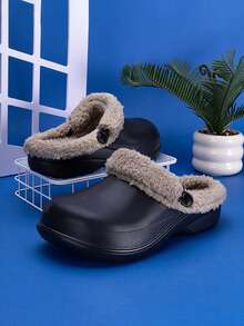 秋冬保暖拖鞋，新款男士室内外保暖防滑休闲简约冬鞋 - 黑色 - 查看 13