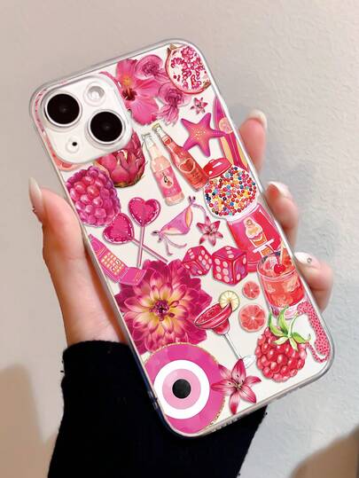 Y2k 1pc Fashionable Personalized Fuchsia Collage Pattern Full Coverage Transparent Anti-Fingerprint TPU Soft Phone Case Compatible With IPhone/Galaxy/ 16 ProMax/16/16 Pro/16 Plus/11/15/15 Pro/15 ProMax/12/13/14 ProMax/XS/XR/11 Pro/11 ProMax/12 Pro/12 ProMax/13 Pro/13 ProMax/7 Plus/14 Pro/14 ProMax/14 Plus/7 Plus/8 Plus/8/SE2/12 Mini/13 Mini