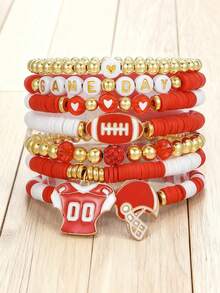 7Pcs/Set Game Day Stackable Sports Rugby Charm Bracelet Jewelry For Women Men - Perfect For Football Fans - Green - View 10