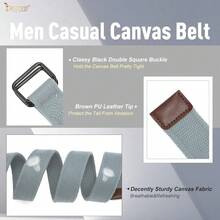 JASGOOD Men Canvas Double Ring Belt Plus Size Men Cloth Casual Belt For Jeans Pants{"Color_name":"LightGrey","Size_name":"FitsWaistSize45\"-50\""} - 多色4 - 查看 5