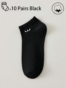 20/10/5/3/1 Pairs Men's Cotton Socks, Short Socks, Invisible Socks, Double-Line Anti-Slip Design, White/Black, Low-Cut Socks, Ankle Socks, Moisture-Wicking, Soft & Breathable, Suitable For Business, Casual, Home, Sports, College Style, All Seasons, Random Color Delivery