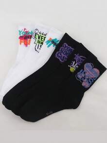 1/3/5/8/10/15 Paar Damen Kniestrümpfe, koreanischer Stil Graffiti & Buchstaben Bedruckte Crew Socken, rutschfest, für jeden Anlass geeignet, Frühling/Herbst
