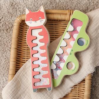 木制狐狸与鳄鱼森林雨声玩具，模拟雨林声音，婴儿乐器，婴儿第一个声音玩具，婴儿摇铃，安抚玩具