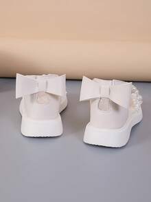 1 Pair Girls Lace Bow Decor Princess Style Flat Sandals With Open Toe, Comfortable For Summer Event - Beige - View 5