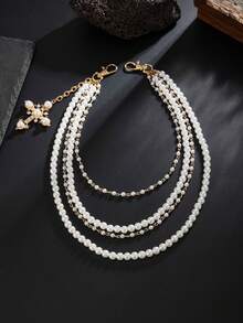 1 件复古朋克风格多层仿珍珠腰链，水晶十字架装饰，男士百搭配饰，送给男朋友的创意生日礼物 - 仿珍珠褲鏈 - 查看 3