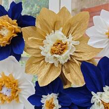 Mybbshower Crepe Paper Flower For Wall Paper Pom Pom Decor Girls Birthday Party Backdrop Baby Shower Nursery Decoration Pack Of 9 Navy Blue Gold - xanh navyvàng - Xem 3