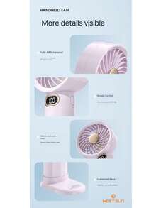 MEET SUN 1pc + 1200mAh Lithium Battery + Digital High-Speed Hand Fan + Phone Holder Base + Lanyard + 100 Wind Speeds + Handheld & Freestanding - Multicolor - View 9