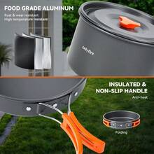 Onlyfire 14pcs Camping Cookware Mess Kit Non-Stick Lightweight Pot Pan Kettle Set With Plates Forks Knives Spoons For Camping Backpacking Outdoor Cooking And Picnic CT604gift - Black - View 4