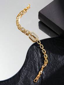 1pc 18K Gold/Platinum Plated Cubic Zirconia Fully Paved Unisex Hip Hop Bracelet, Luxury Gift For Women, Suitable For Daily Wear And Parties