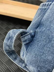 1pc Vintage Peach Tree Backpack For Men, Fashionable Solid Color, Adjustable Shoulder Straps, Zipper Closure, Casual Daypack, Large Capacity, Lightweight Washed Canvas, College Style - Blue - View 9