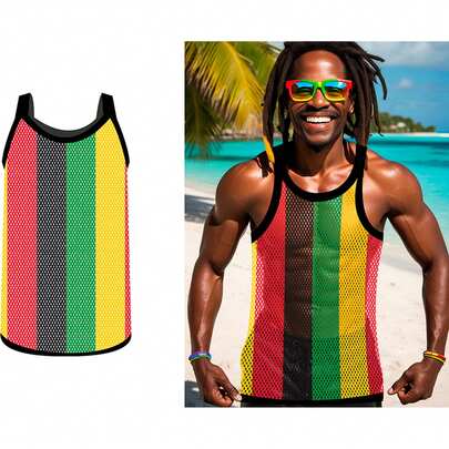 Fiestas Guirca Jamaican Grid T-Shirt For Adults Summer Clothing Casual Sportswear With Colorful And Modern Design Ideal For Beaches, Travel And Outdoor Activities In Multiple Sizes