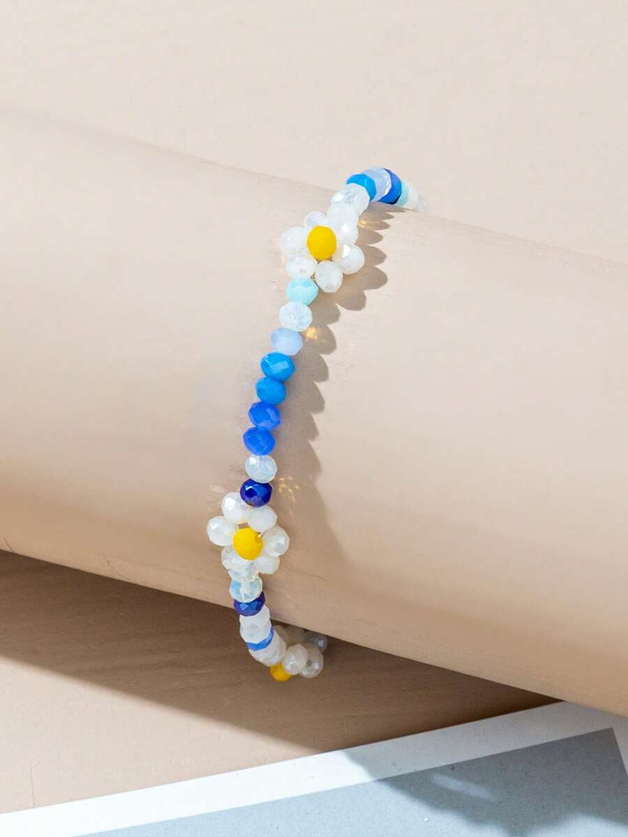 1 件女士彩色糖果色水晶串珠花手链，适合海滩和度假穿着，夏季