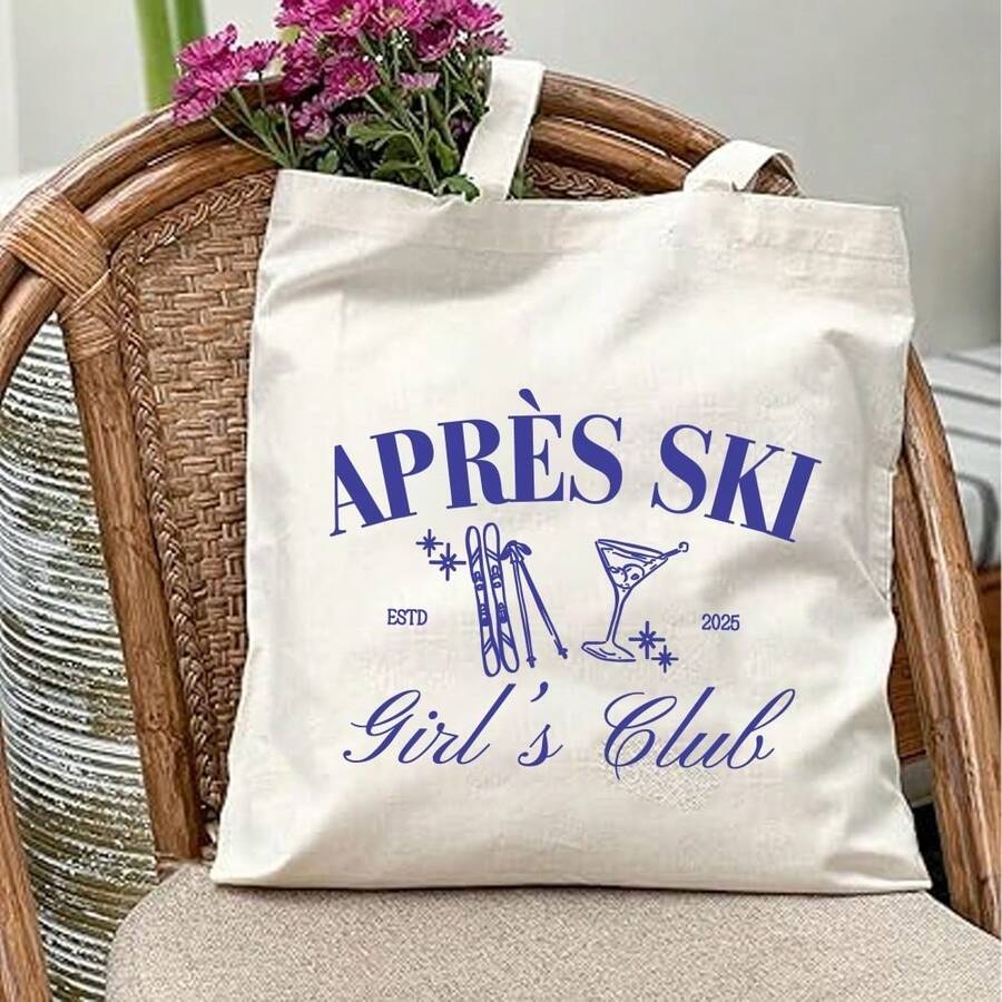 Women's Ski & Snowboard Themed Tote Bag - Large Capacity Durable Polyester Canvas With Fixed Shoulder Straps, Après-Ski Girl's Design & Winter Sports Print - Stylish Travel, Shopping & Resort Bag For Ski Enthusiasts - trắng - Xem 1