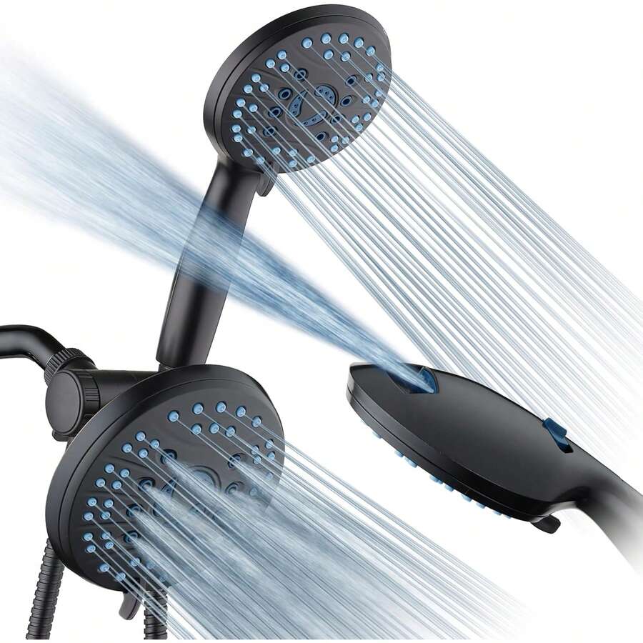 Hotel Spa AquaCare As-Seen-On-TV - Cabezal de ducha de mano y lluvia de 50 modos y 3 vías combinado con chorros antiobstrucciones, tina de 2 modos y lavado a energía para mascotas, soporte de pared - Mate negro - Ver 1