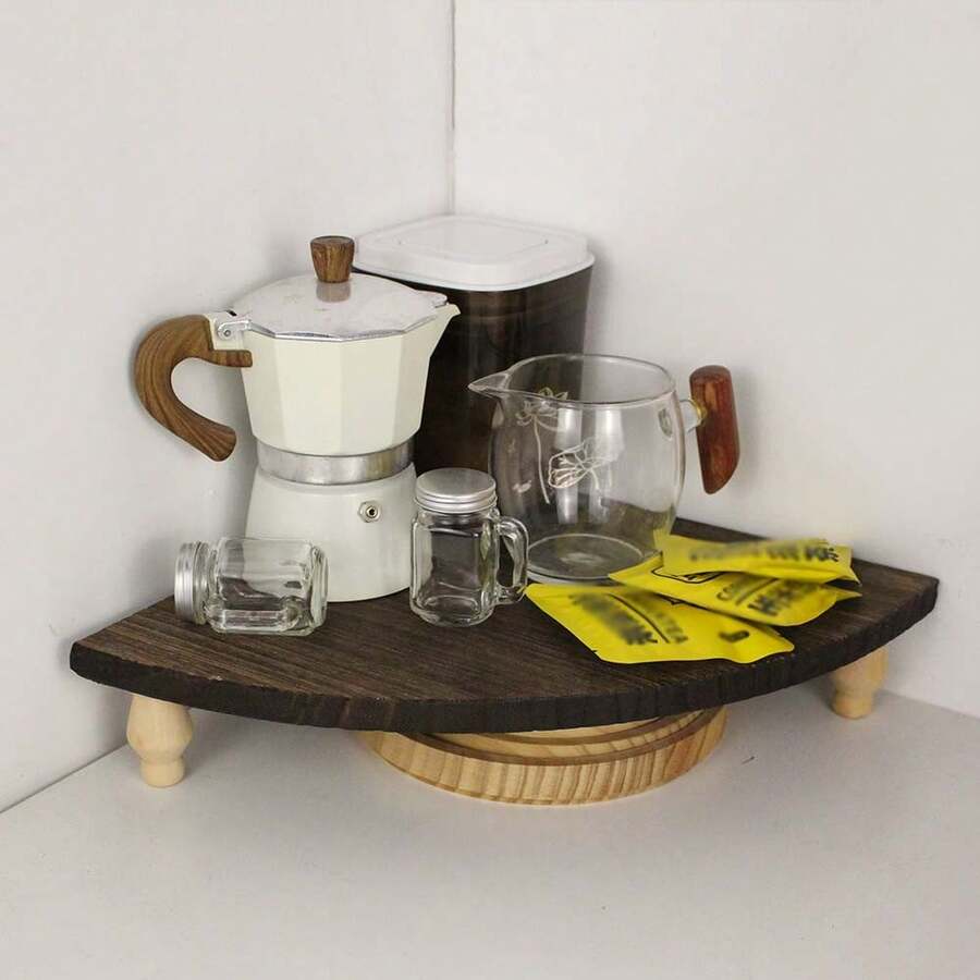 Étagère d'angle en bois vintage - Étagère d'exposition multifonctionnelle rétro, convient pour la cuisine, le bar à café, la décoration de style ferme, la salle de bain et la salle à manger, étagère de rangement pour petits articles économisant l'espace