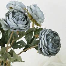 1朵白色仿真牡丹花，丝绸花头，逼真牡丹花，适用于婚礼派对装饰、蛋糕装饰、家居客厅餐桌装饰、秋季派对装饰、丰收餐桌中心装饰、花环装饰 - 藍色 - 查看 5