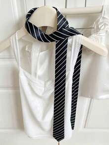 1pc Black & White Striped Satin-Like Multifunctional Rectangular Scarf/Belt/Neck Wrap, Suitable For Women, Fashionable & Elegant, Suitable For Daily Wear, Performances, Street Photography, Parties, Formal Events, Autumn, Halloween, Christmas - Multicolor - View 5