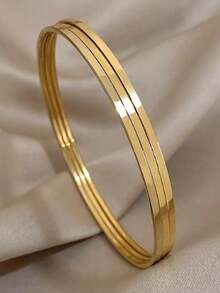 Bộ 1/3/6 chiếc vòng tay nữ bằng thép không gỉ mạ vàng 18K, kiểu dáng tối giản thời trang, trang sức chống thấm nước. - Vàng - Xem 6