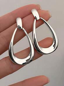 1 Pair Elegant Geometric Design Drop Earrings, Suitable For Parties, Daily Wear, And Vacations - Silver - View 2