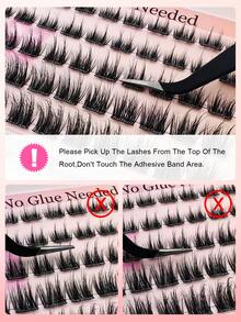 50pcs C-Curl Self-Adhesive Individual Lashes Set, 8-16mm Mixed Sizes, DIY Eyelash Extension Kit With Tweezers And Lash Curler, No Glue Needed, Segment Fake Lashes With Spikes, Suitable For Daily And Party Use - 黑色 - 查看 7