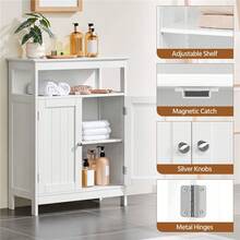Butterslay 1PC Wooden Bathroom Storage Cabinet, Freestanding Floor Cabinet With Two Doors & Adjustable Shelf For Bathroom - White - View 3