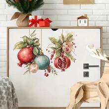 1 pieza Pegatina navideña para ventana - Adornos navideños con granada y bolas - Fácil de aplicar, decoración moderna para el hogar, sala de estar, balcón - Perfecto para decoración navideña, pegatinas autoadhesivas para ventanas, pegatinas navideñas para ventanas, papel para ventanas, pegatinas para ventanas, decoraciones navideñas, carteles para ventanas, regalo navideño