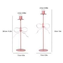 Portavelas cónico con lazo rosa, candelabro decorativo de metal para centros de mesa, decoración para fiestas y eventos navideños - Rosa - Ver 5