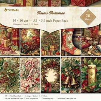 20 Sheets Classic Christmas Scrapbooking Paper Set - A6 Decorative Paper Pack With Vintage Holiday Themes, Bells, Candles And Gift Designs, Suitable For Journals, Crafts And DIY Projects